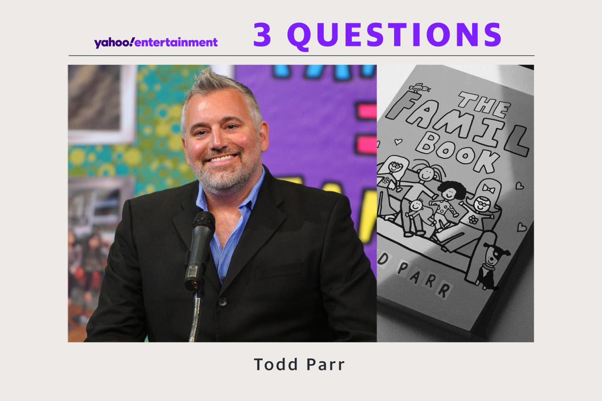 El autor Todd Parr es mejor conocido por escribir uno de los libros infantiles más prohibidos, The Family Book. (Subtítulo: Yahoo News; Fotos: Getty Images, Amazon)