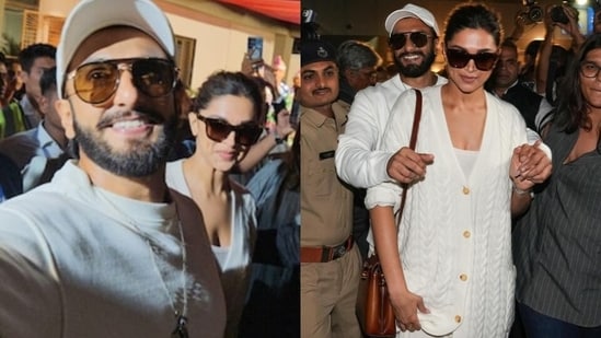 Ranveer Singh protegió a Deepika Padukone con sus brazos cuando llegaron a Jamnagar.
