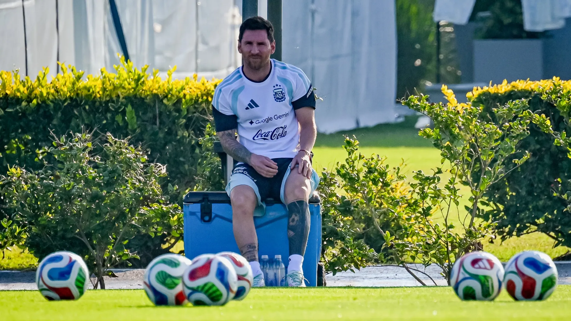 Lionel Messi de Argentina en entrenamiento.
